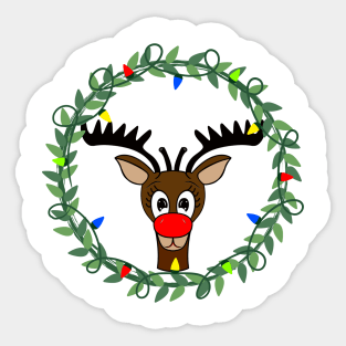 Merry Christmas Reindeer Wreath Sticker